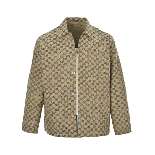 Gucci 25Fw GG colorful embroidered all over printed jacquard canvas zipper jacket