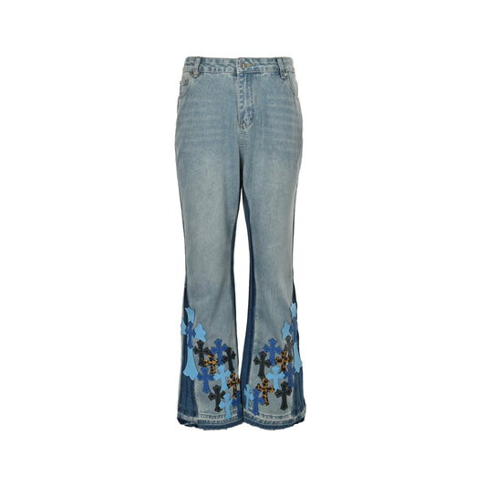 Chrome Hearts/Chrome Heart cross patch embroidered washed jeans