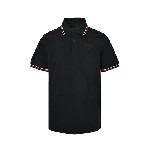 Prada Contrast Stripe Chest Embroidery Polo Short Sleeves