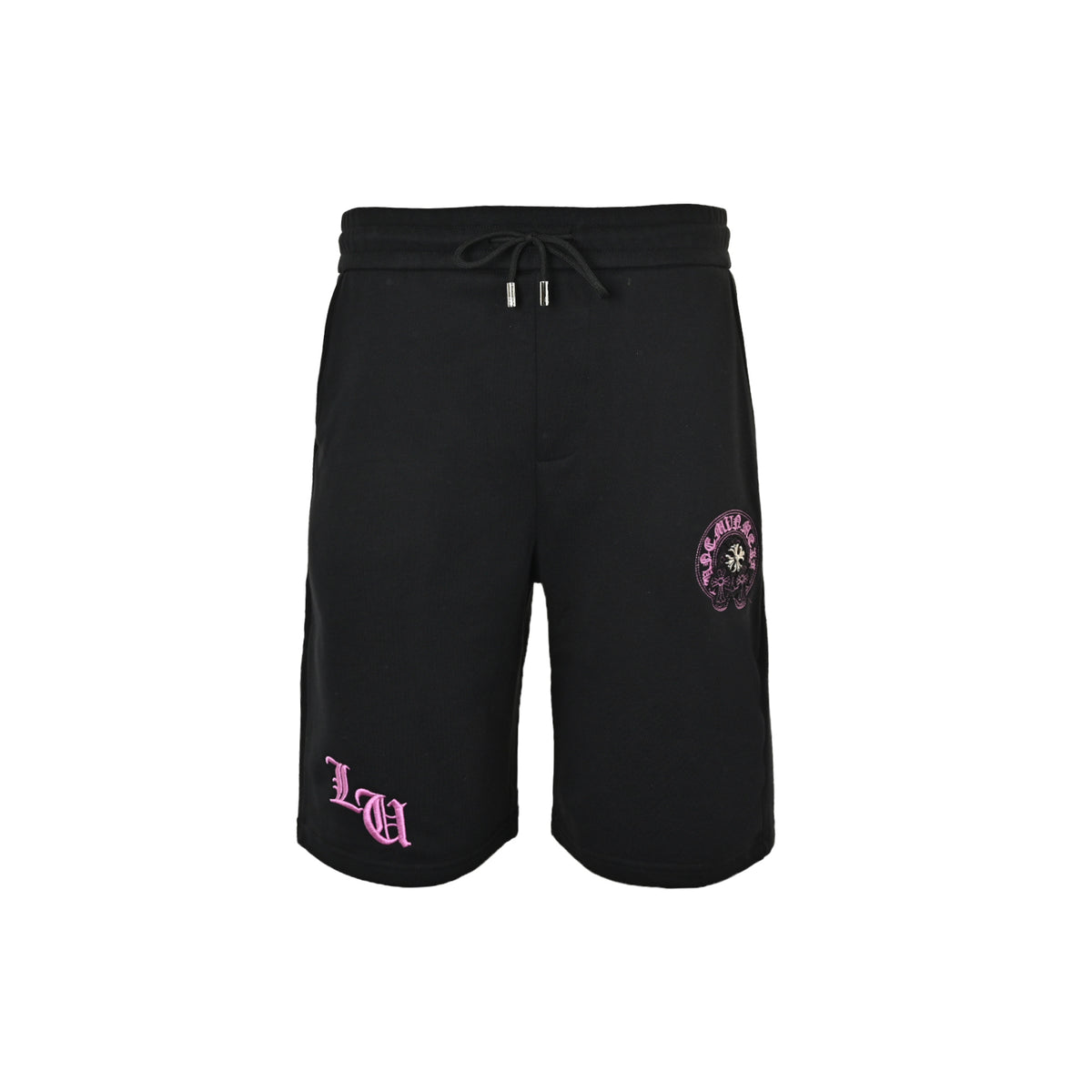Chrome Hearts Sanskrit horseshoe hardware cross embroidered shorts