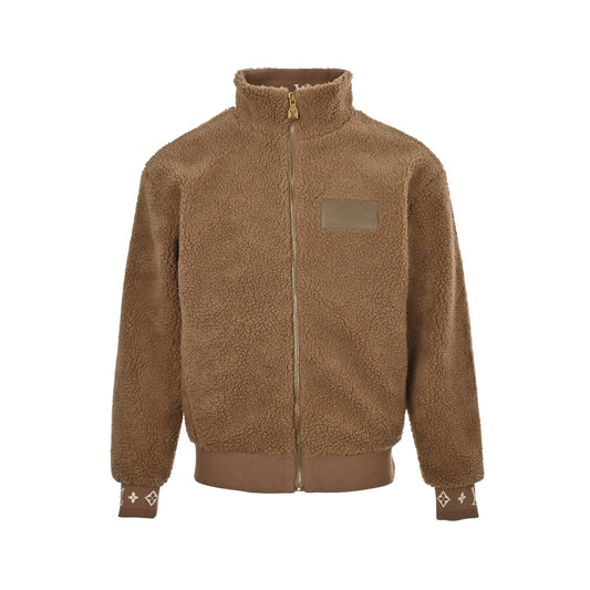 Louis Vuitton 24Fw leather sherpa stand collar jacket