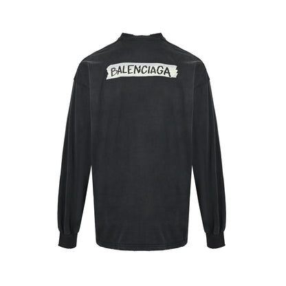 Balenciaga/Balanciaga 26ss new tape printed long-sleeved T-shirt