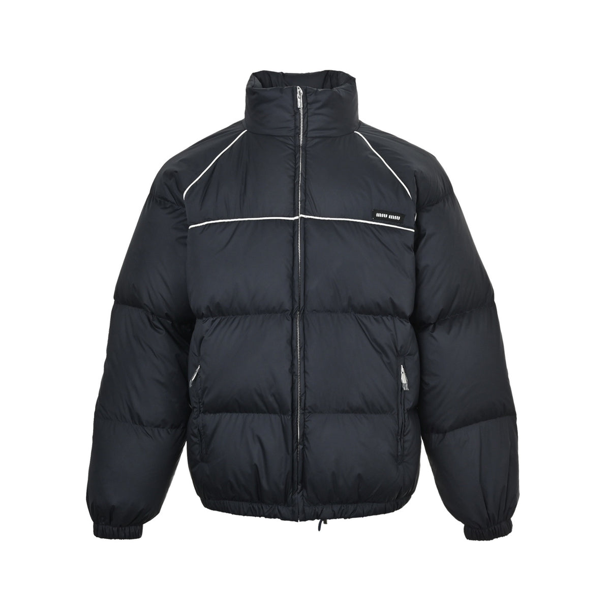 Miu Miu white striped raglan stand collar down jacket