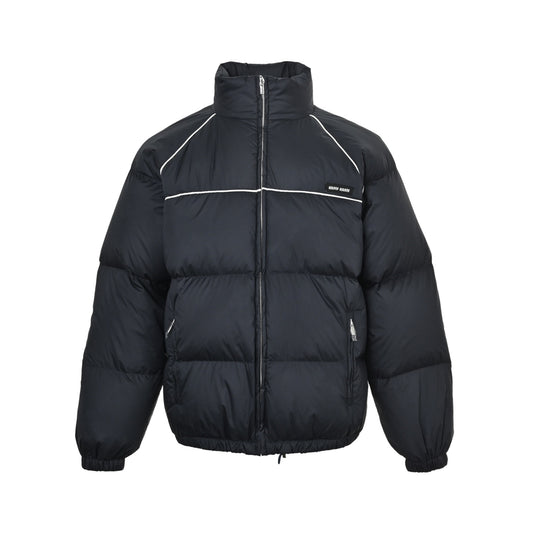Miu Miu white striped raglan stand collar down jacket