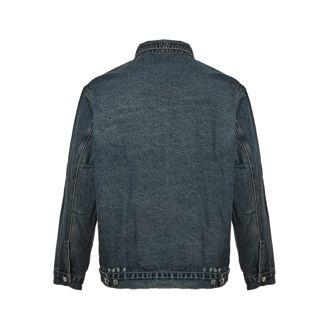 Prada triangle logo vintage washed frayed zipper denim jacket