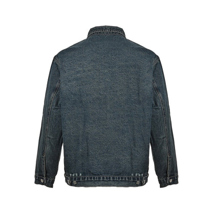 Prada triangle logo vintage washed frayed zipper denim jacket
