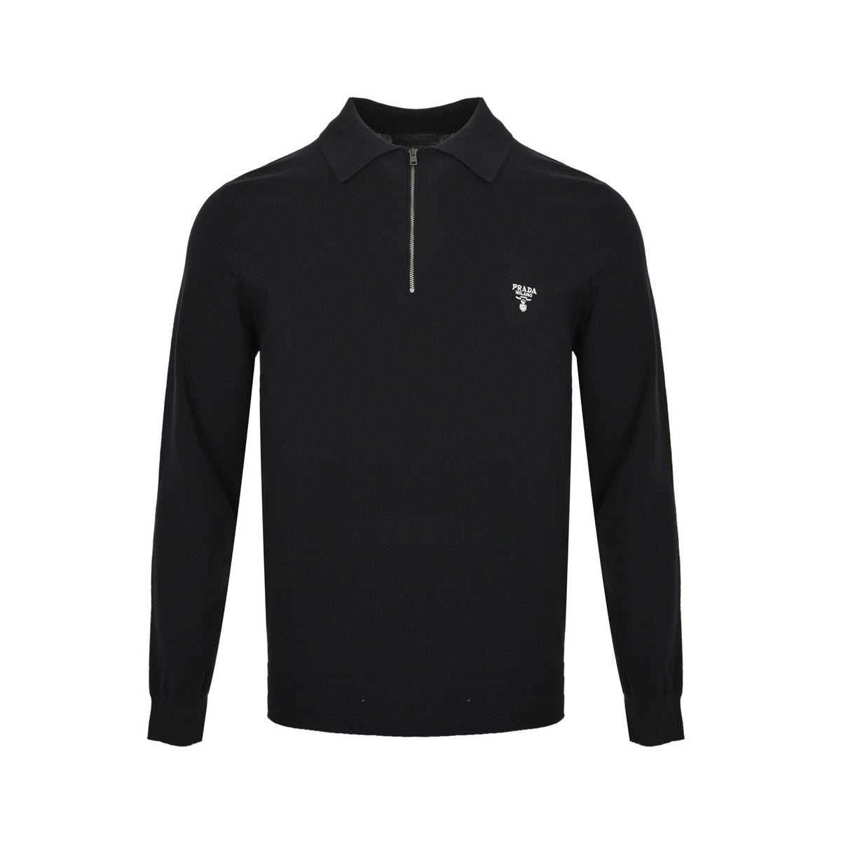 Prada embroidered half-zip knitted long-sleeved Polo shirt