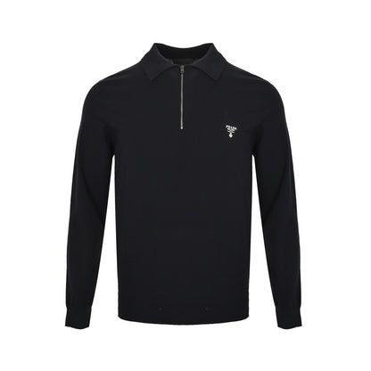 Prada embroidered half-zip knitted long-sleeved Polo shirt