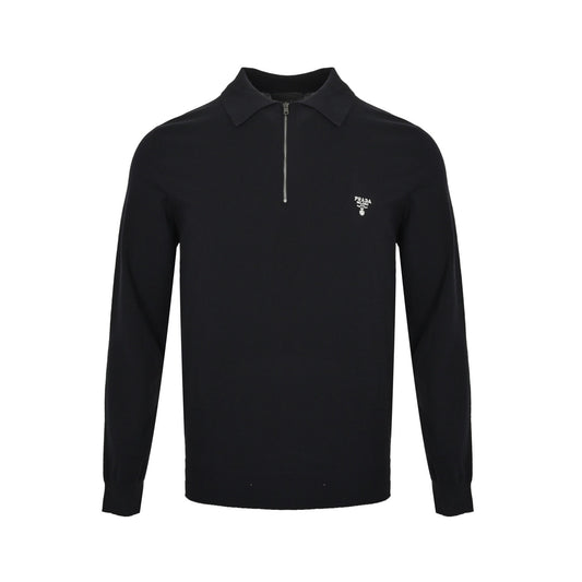 Prada embroidered half-zip knitted long-sleeved Polo shirt