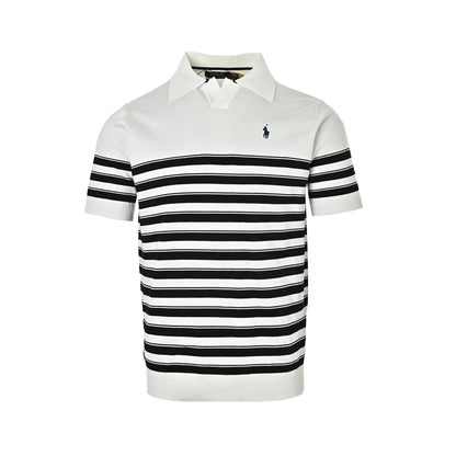Ralph Lauren striped horse logo embroidered V-neck knitted Polo short sleeves