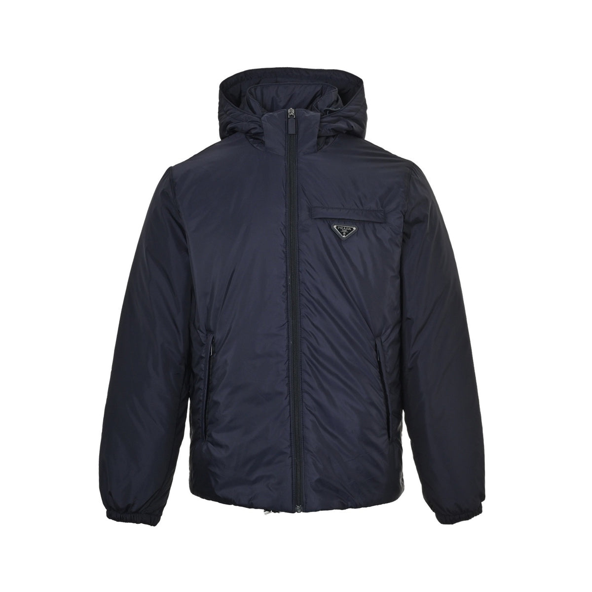 Prada triangle logo regenerated nylon hooded down jacket