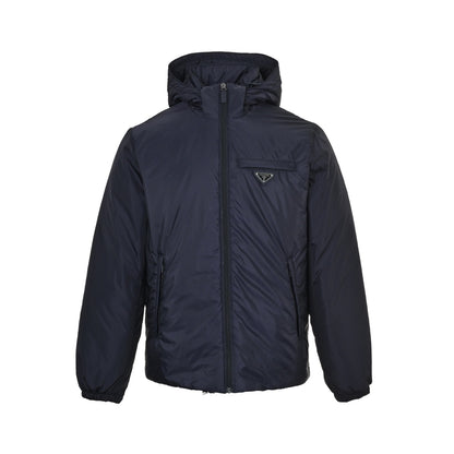 Prada triangle logo regenerated nylon hooded down jacket