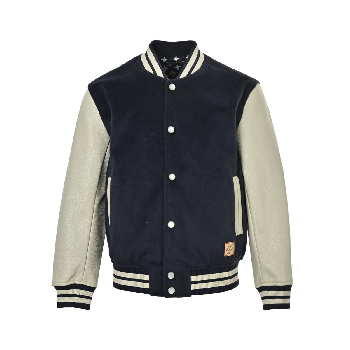 Louis Vuitton color-blocked leather sleeve baseball jacket