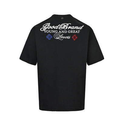 GOODBRAND 26ss contrasting color flower slogan hot rhinestone short sleeves