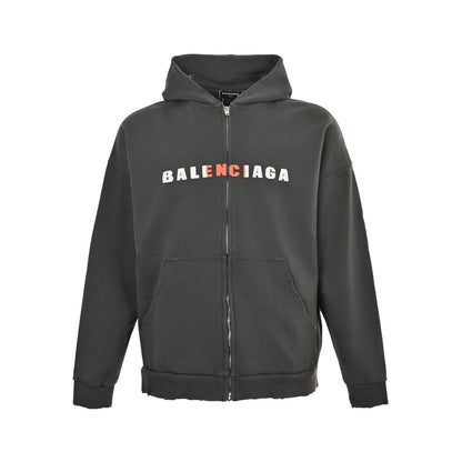 Balenciaga/Balanciaga 25Fw colorful letter foam printed zipper hooded jacket