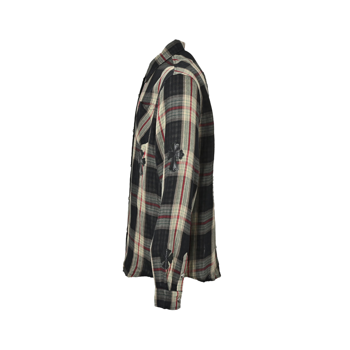 Chrome Hearts leather label plaid long-sleeved shirt