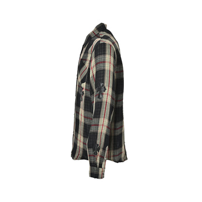 Chrome Hearts leather label plaid long-sleeved shirt