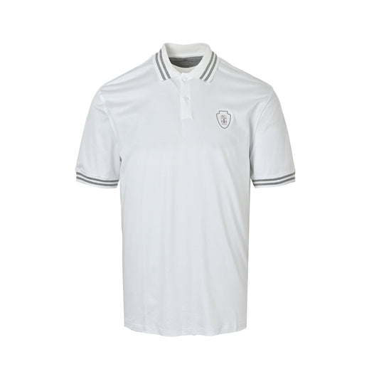 BRUNELLO CUCINELLI BC Badge Embroidered Stripe Trim Polo Short Sleeve