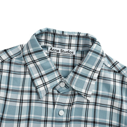 Acne Studios blue and white plaid short-sleeved shirt