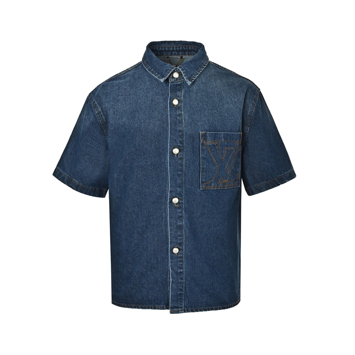 Louis Vuitton pocket logo embroidered short-sleeved denim shirt