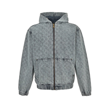 Louis Vuitton 25Fw allover printed old flower jacquard zipper hooded denim jacket
