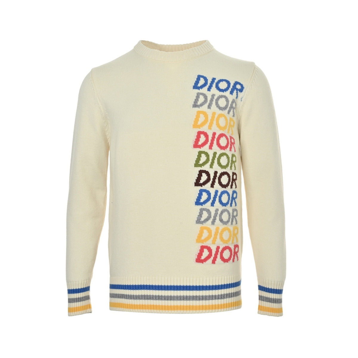 Dior 25Fw multicolor letter logo jacquard striped crew neck sweater