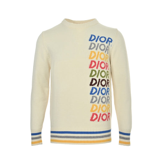 Dior 25Fw multicolor letter logo jacquard striped crew neck sweater
