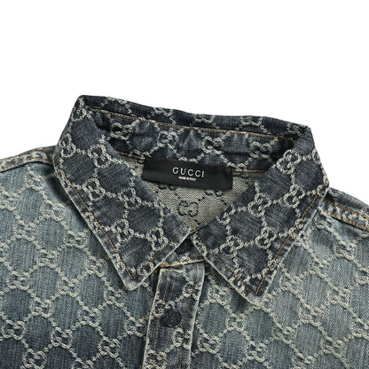 Gucci 26ss full-frame GG jacquard suit denim short-sleeved shirt