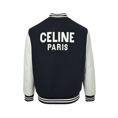Celine 25Fw leather logo baseball cotton jacket