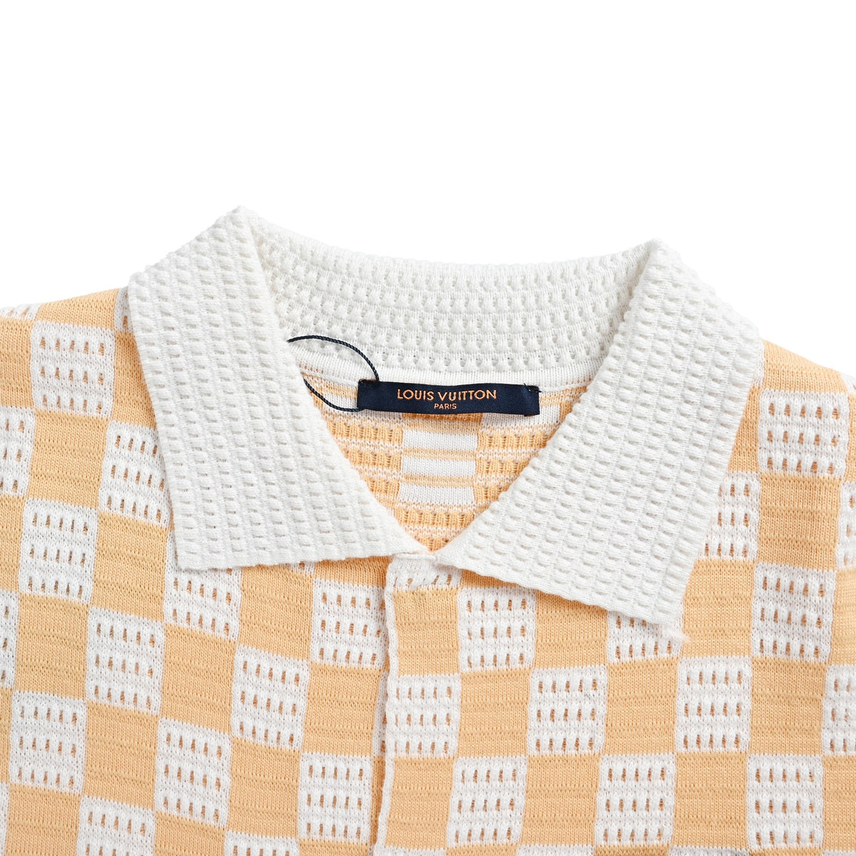 Louis Vuitton 26ss leather label checkerboard jacquard knitted short-sleeved shirt
