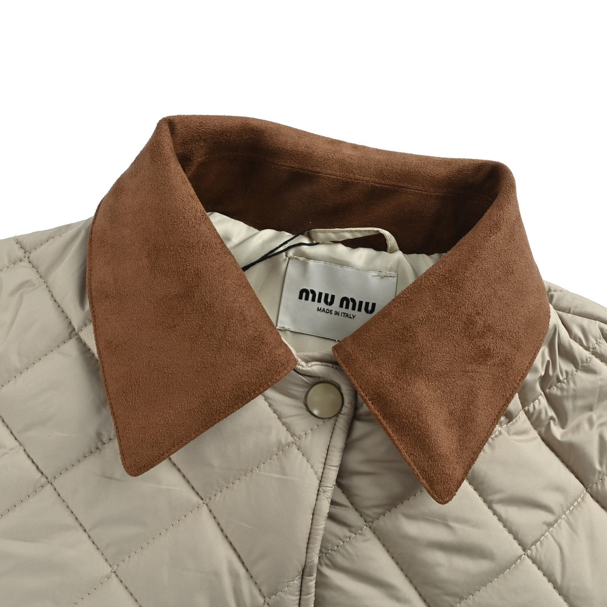 Miu Miu coffee collar off-white quilted cotton coat