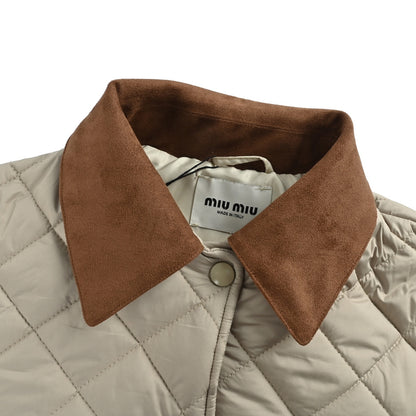 Miu Miu coffee collar off-white quilted cotton coat