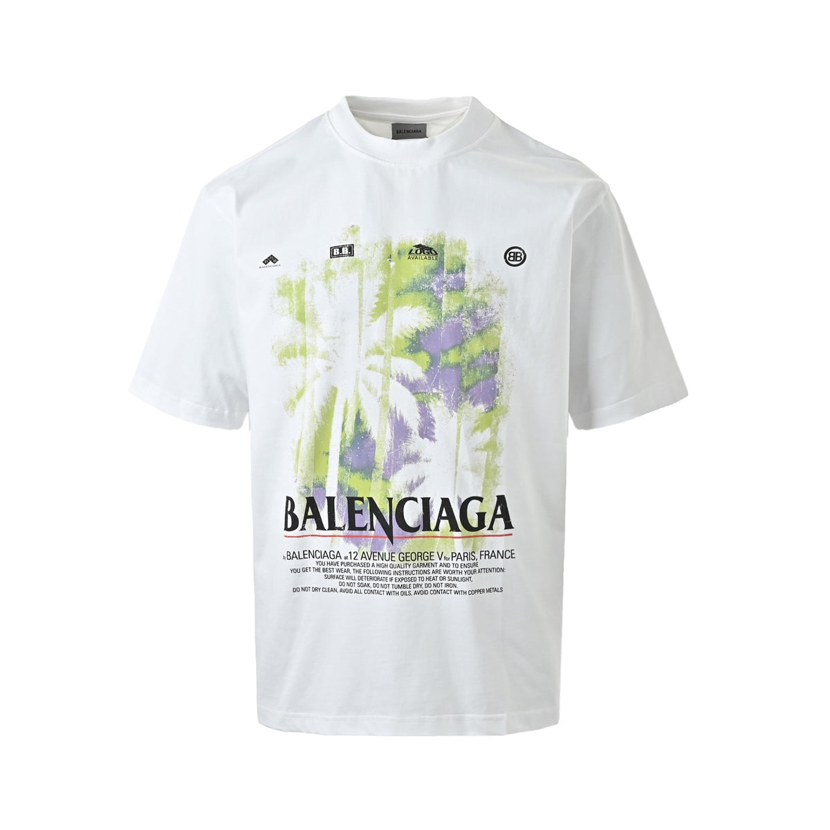 Balenciaga/Balanciaga 26ss green and purple gradient coconut tree print short sleeves