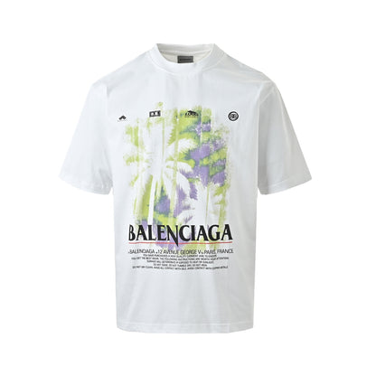 Balenciaga/Balanciaga 26ss green and purple gradient coconut tree print short sleeves