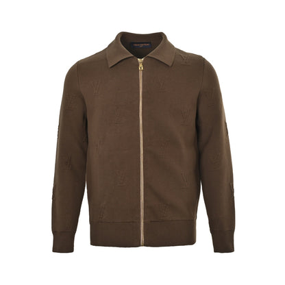 Louis Vuitton embossed letter logo zipper knitted lapel jacket