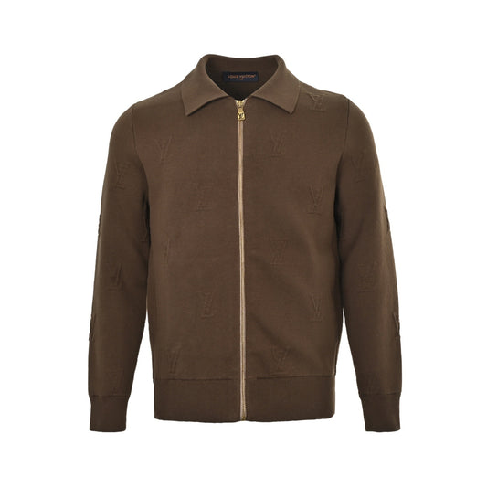 Louis Vuitton embossed letter logo zipper knitted lapel jacket