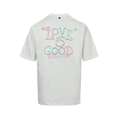 Good Brand Macaron Pearl Letter Slogan Short Sleeve