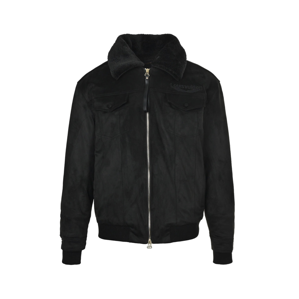 Louis Vuitton embroidered logo fur collar cotton jacket