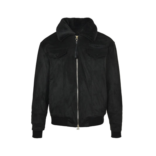Louis Vuitton embroidered logo fur collar cotton jacket