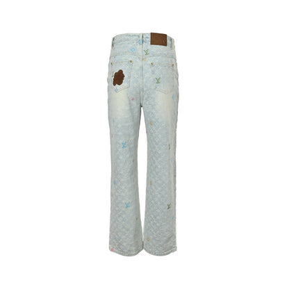 Louis Vuitton Tyler joint style old flower jacquard embroidered jeans