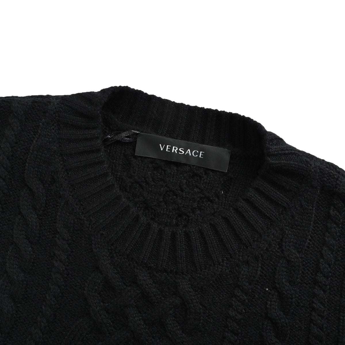 VERSACE cable jacquard embroidered crew neck sweater