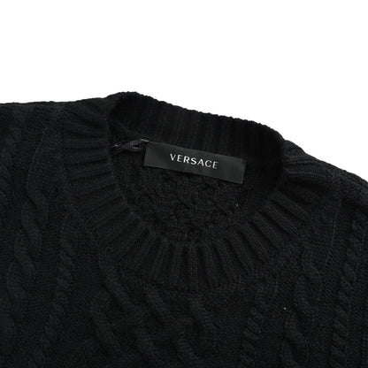 VERSACE cable jacquard embroidered crew neck sweater