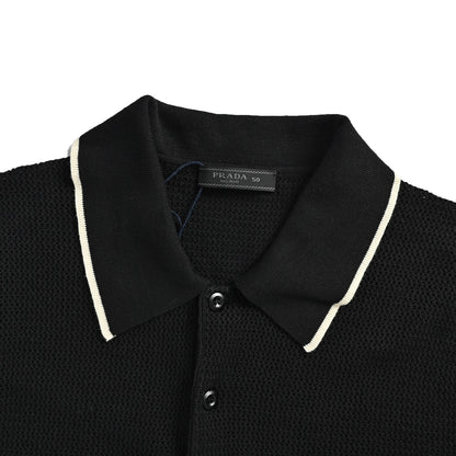 Prada logo mesh knitted Polo short sleeves