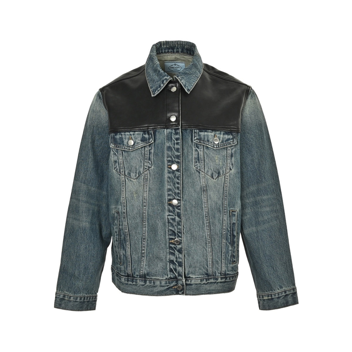 Prada 25Fw leather stitching denim jacket