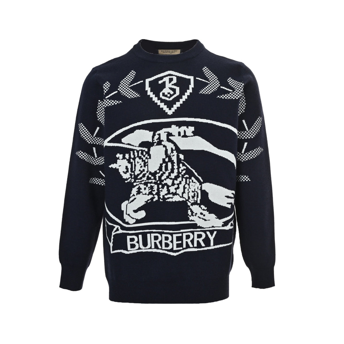 Burberry Wheat War Horse Jacquard Crew Neck Sweater