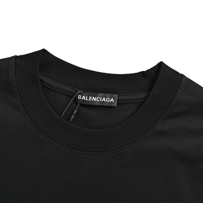 Balenciaga Dissolved Double B on the Back Destroyed Patch Embroidered Round Neck Short Sleeves