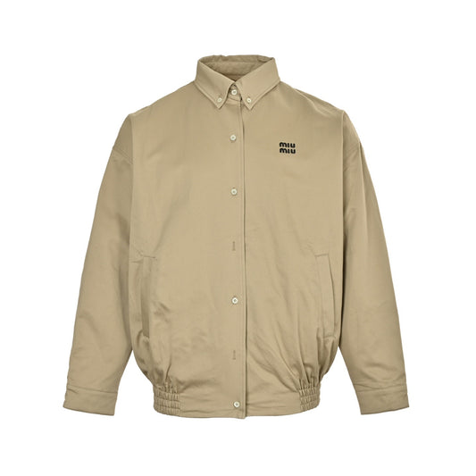MiuMiu/Miu Miu khaki woven waist embroidered buttoned jacket