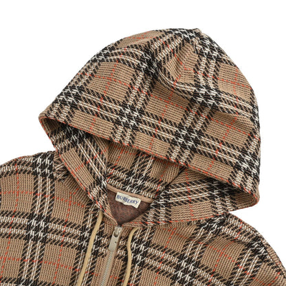 Burberry 25Fw large plaid blended knitted plaid hooded jacket