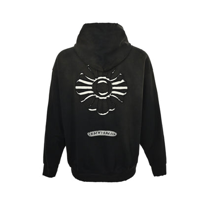 Chrome Hearts Cross Logo Patch Embroidery Washed Burnt Flower Hooded Sweatshirt
