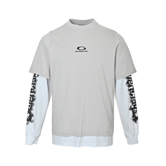 Balenciaga ring fake two-piece printed embroidered long-sleeved T-shirt